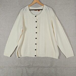 NorthCrest Womens Plus 4X Cream White Cable Knit Button Front Cardigan Sweater